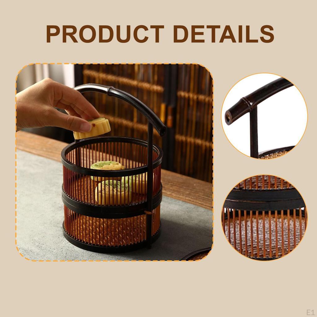 Bamboo Basket Picnic Portable Serving Handmade Food Storage Container for Pastry