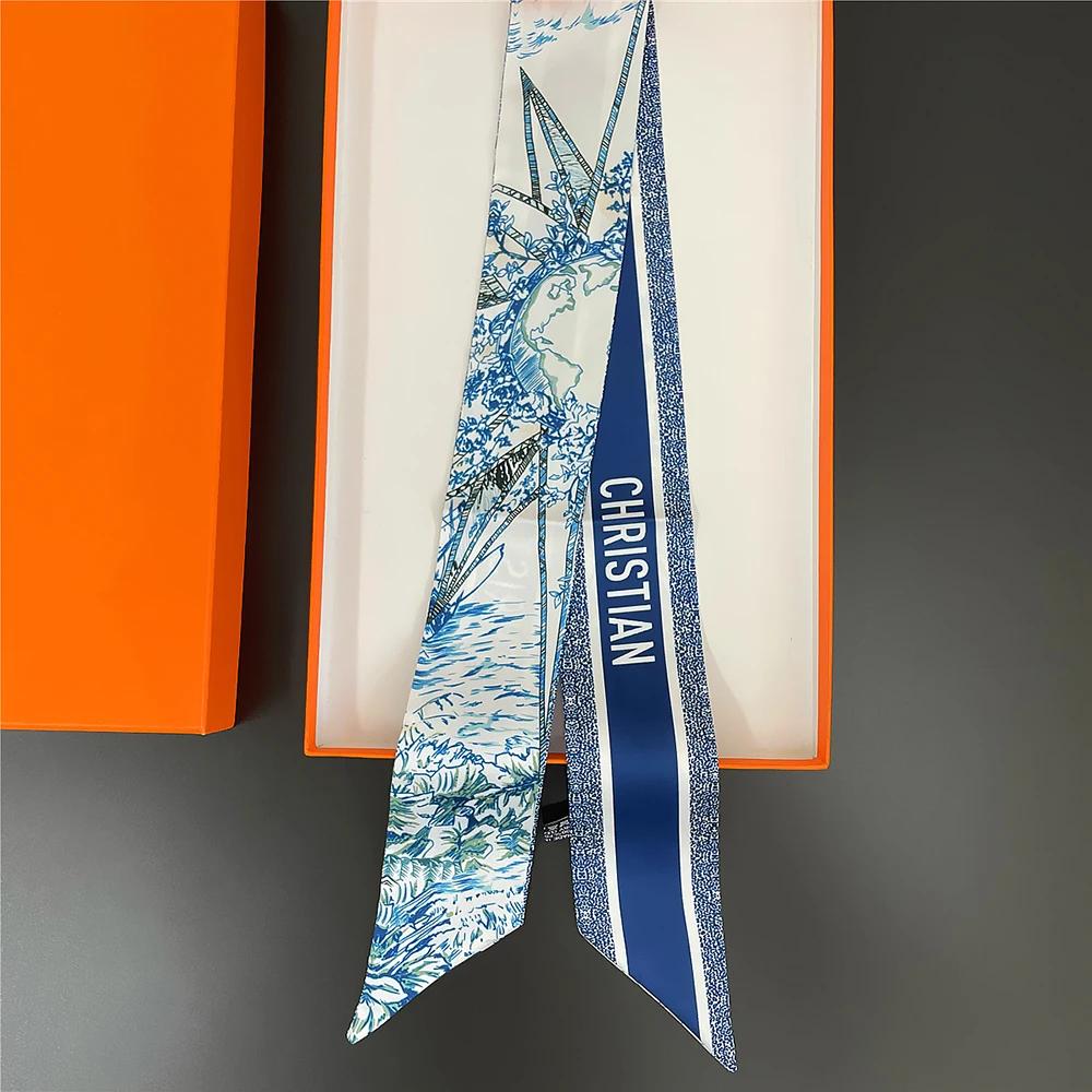 Französischer Frühlings-Hot-Sale: Damen-Twill-Tasche mit scharfem Hornriemen, Pflanzen- und Dschungeltiermotiven, Seidenband, Haarband und kleinem Schal mit Punktmuster