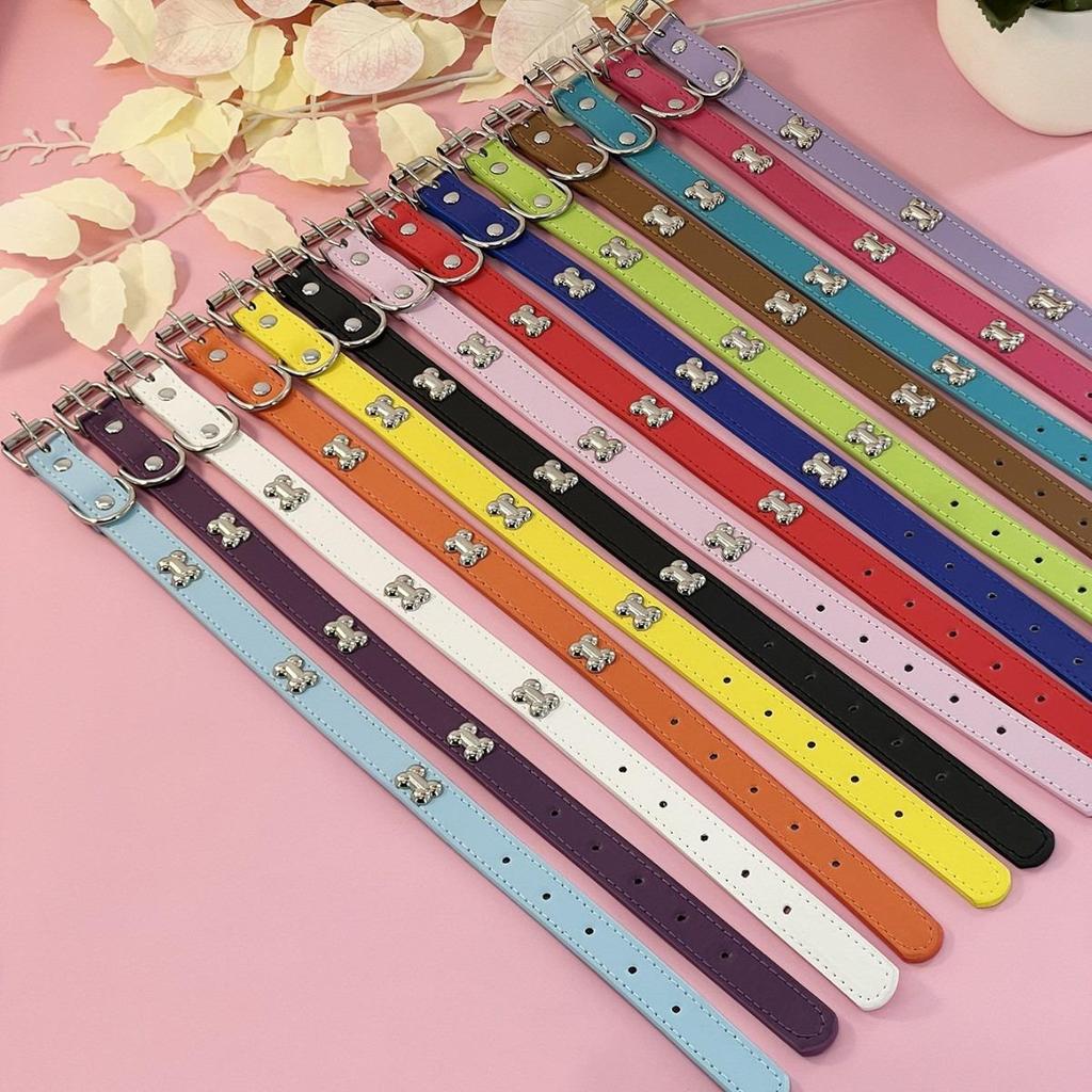 PU Leer Honden Halsband met Roestvrij Staal Bot Accent voor Kleine en Middelgrote Honden - Leash Compatibel