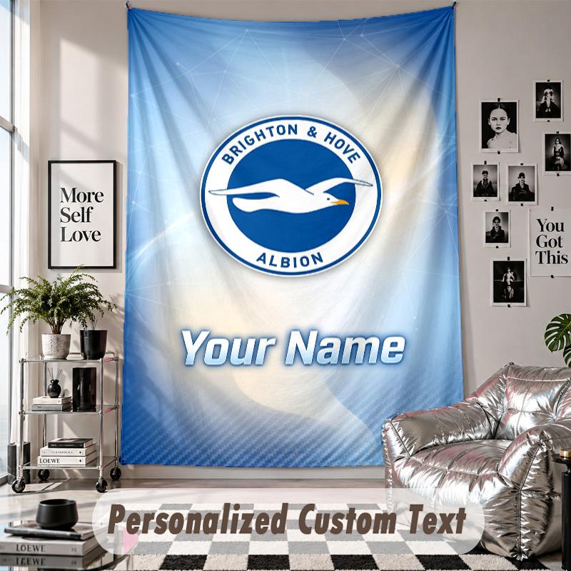 Custom Tapestry Wall Hanging, Brighton & Hove Albion Football Personalized Name Text Home Wall Decor