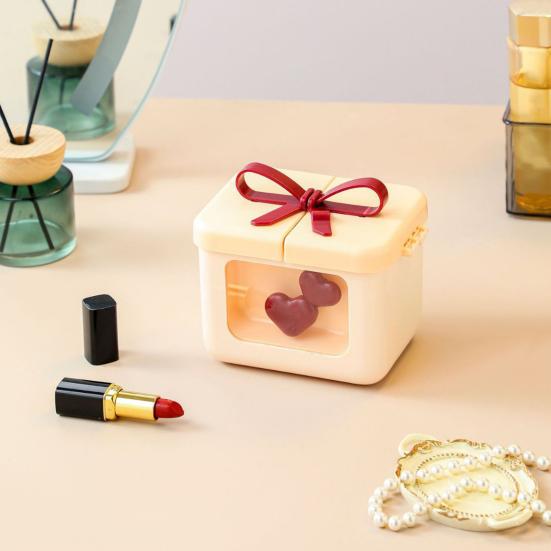 Yousheng Cute Lipstick Storage Box Small Makeup Case with Bowknot Lid Red Hearts 8 Slots Cosmetic Organizer for Lip Rouge Lip Balm Nail Polish