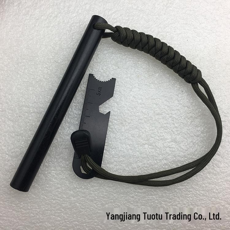 Outdoor Fire Starter with Scraper & 7-Core Paracord, 12.7*127mm Flint Magnesium Rod for Camping