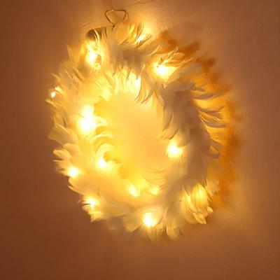 Outdoor White Feather Wreath Thanksgiving Indoor Garlands for Festival Holiday Home Decoration Front Door Hanging Glow Wreath
