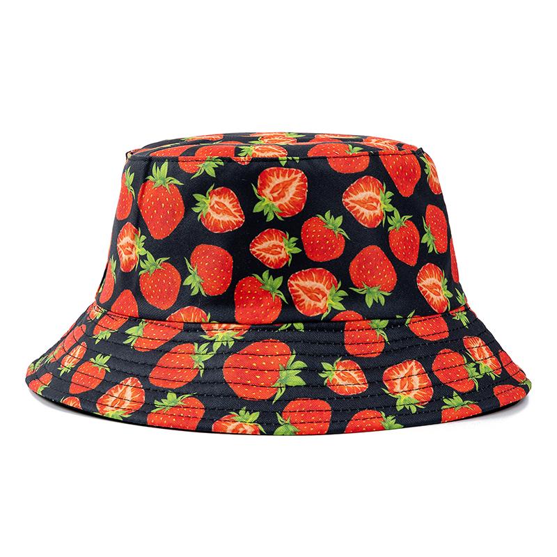 Hot Sale Unisex Bucket Hats Summer Double-sided Wear Fruit Printing Women Cap Outdoor Sun Hat Men Classic Panama Bucket Hat