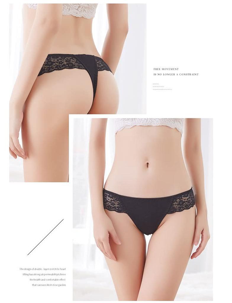 HINICE Honey Lace Set of 4 Women's T-Back Panties, 100% Cotton, Opaque, Stress-Free Wear, (XL, G036)