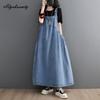 Korean Fashion Spring Summer Women Oversized Denim Maxi Long Sundress Suspenders Casual Loose Blue Sleeveless Dress Vintage All-Match Baggy Dress