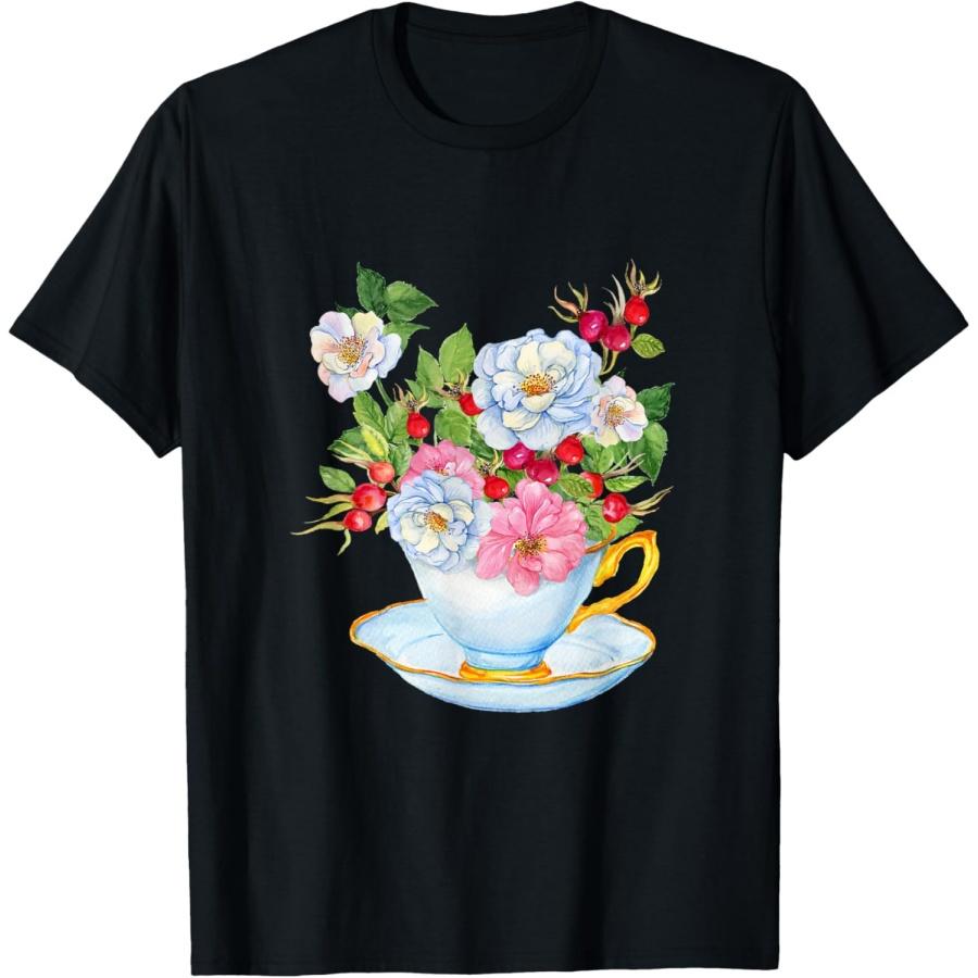 

Акварельные цветы в чашке, сад и растения, футболка XXXXXL чёрный