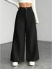 High Waist Corduroy Women's Wide Leg Pants - Casual, Loose, Floor-Length, Solid Color.