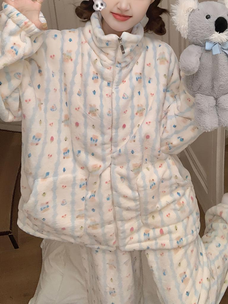 Women's Warm Cartoon Long-Sleeve Full-Length Pajamas For Winter