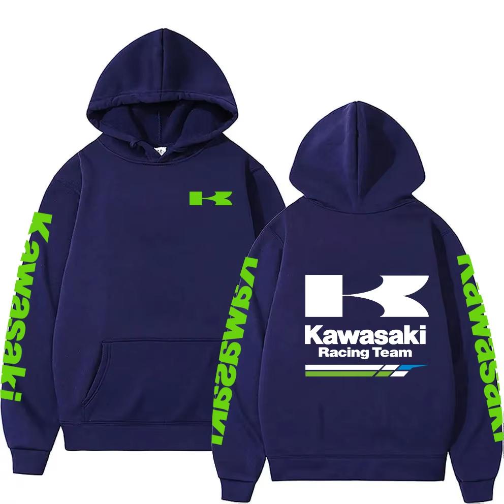 Women's Casual Fashion Pullover Couple Street Sweatshirts Spring and Autumn Men's Kawasaki Motorcycle Logo Print Sports Hoodies
