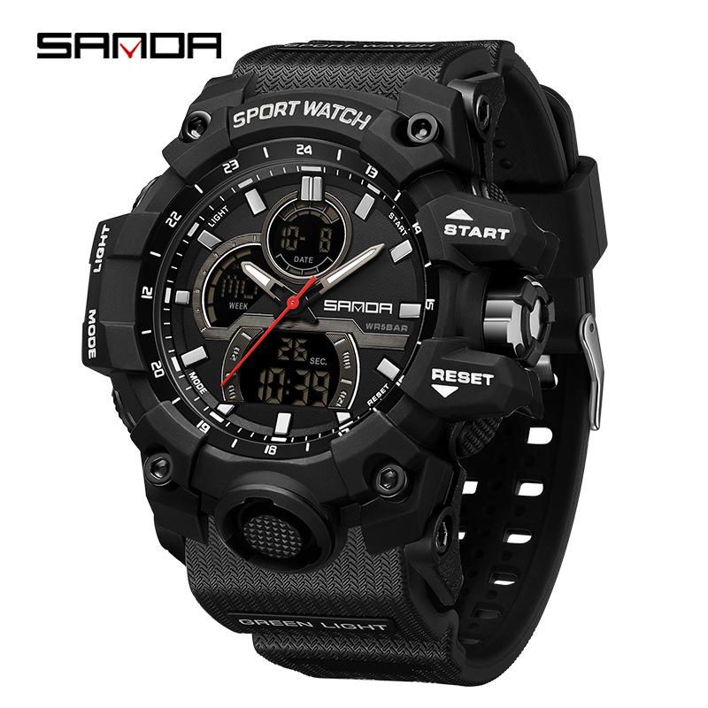 Sanda Unisex Student Casual Waterproof Sports Watch with Multifunctional Countdown Timer