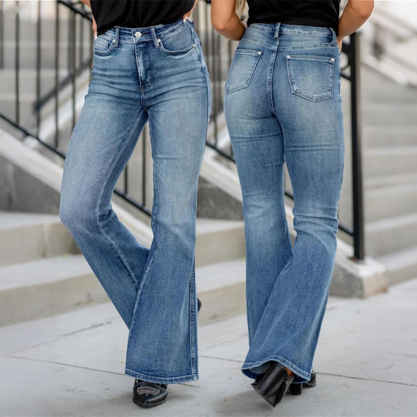 

Женские джинсы средней посадки, эластичные, модные, прямые, джинсовые брюки с карманами XL синий