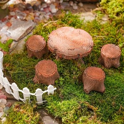 1 zestaw/5 sztuk Akcesoria do Ogrodu Bajkowego Zestaw Miniaturowego Stołu i Krzeseł Outdoorowe Miniaturowe Meble Żywiczne Ozdoby Wystrój Mikro Krajobrazu