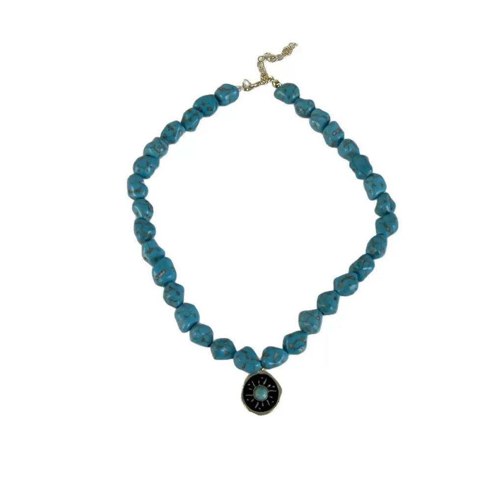 Retro Sunflower Imitation‑Turquoise Collarbone Chain, Hip‑Hop Niche‑Designed Unisex Necklace