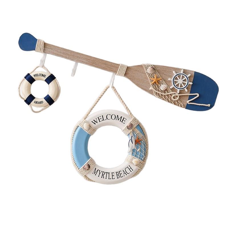 Mediterranean Vintage Distressed Oar Hook Wall Decor for Children's, Living, and Dining Rooms - 80CM