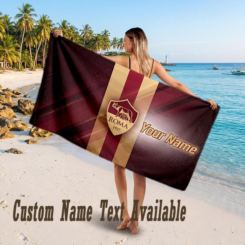 AS Roma FC Design Beach Towel Custom Text Large Towel for Beach Vacation