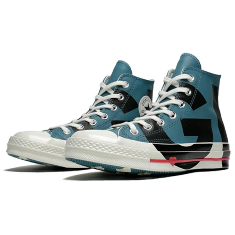 Converse Chuck Taylor All Star 1970s "Love Graphic" Love Pattern Round Toe Lace-up High Top Espadrilles Women's Teal & Black