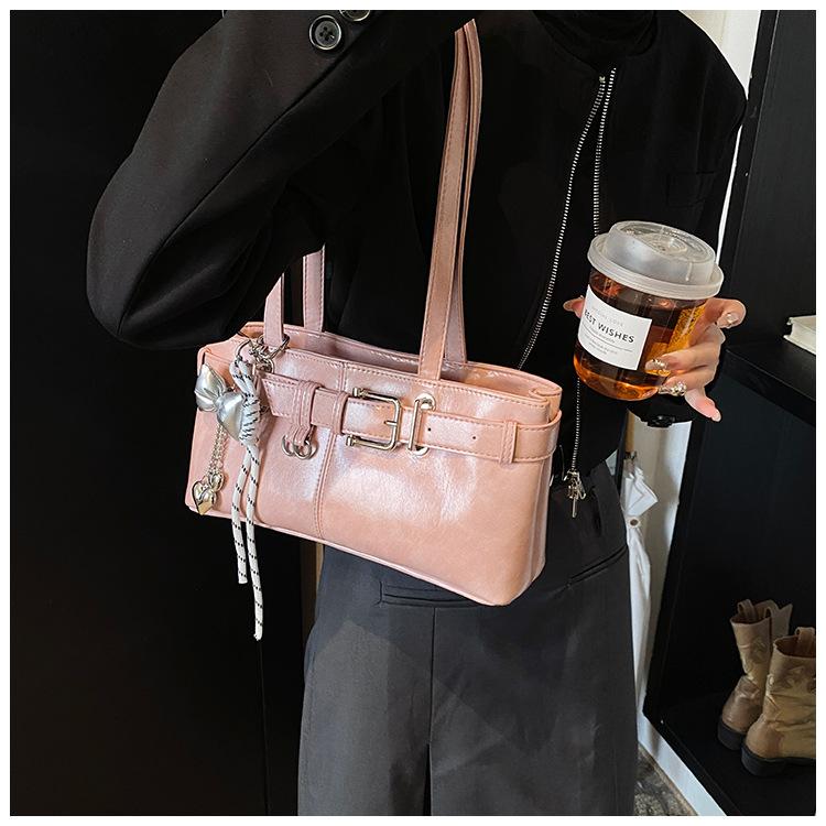 Belt Buckle Design Shoulder Satchels Bag For Women 2025 New In Luxury Designer Handbags Branded Fashion Totes With Pendant