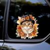 QT2185#15cm Adorable Cat In A Hat Surrounded by Flowers Car Sticker, Suitable for Laptop, Car, Truck, Van, SUV, Motorcycle, Bumper, Window