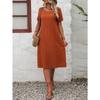 Fashion Loose Round Neck Short Sleeve Dress Pockets Solid Color Casual A-line Summer Dress Party Sweet Casual Simple Clothing