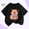 Unisex Kids’ Cute Capybara Milk Tea Cartoon T-Shirt - Loose Summer Casual Short Sleeve Top