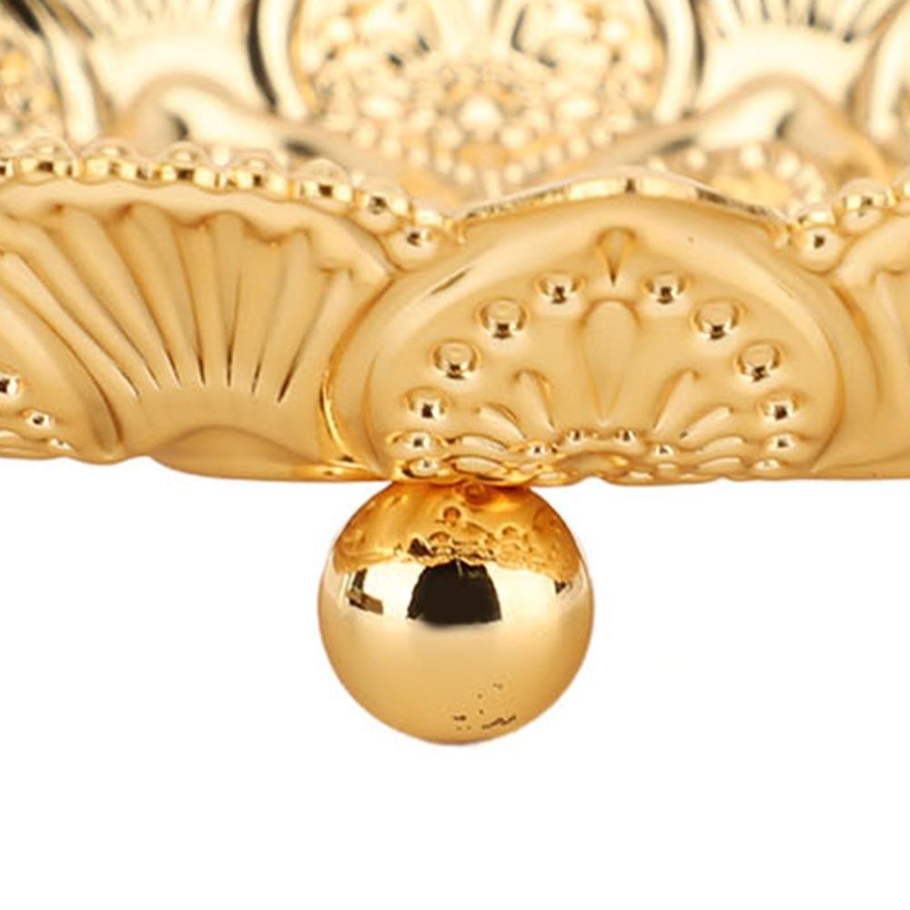 Gold Metal Coffee Tea Tray Retro Embossed Round Flower Tray Turkish Serving Tray  Outdoor Use