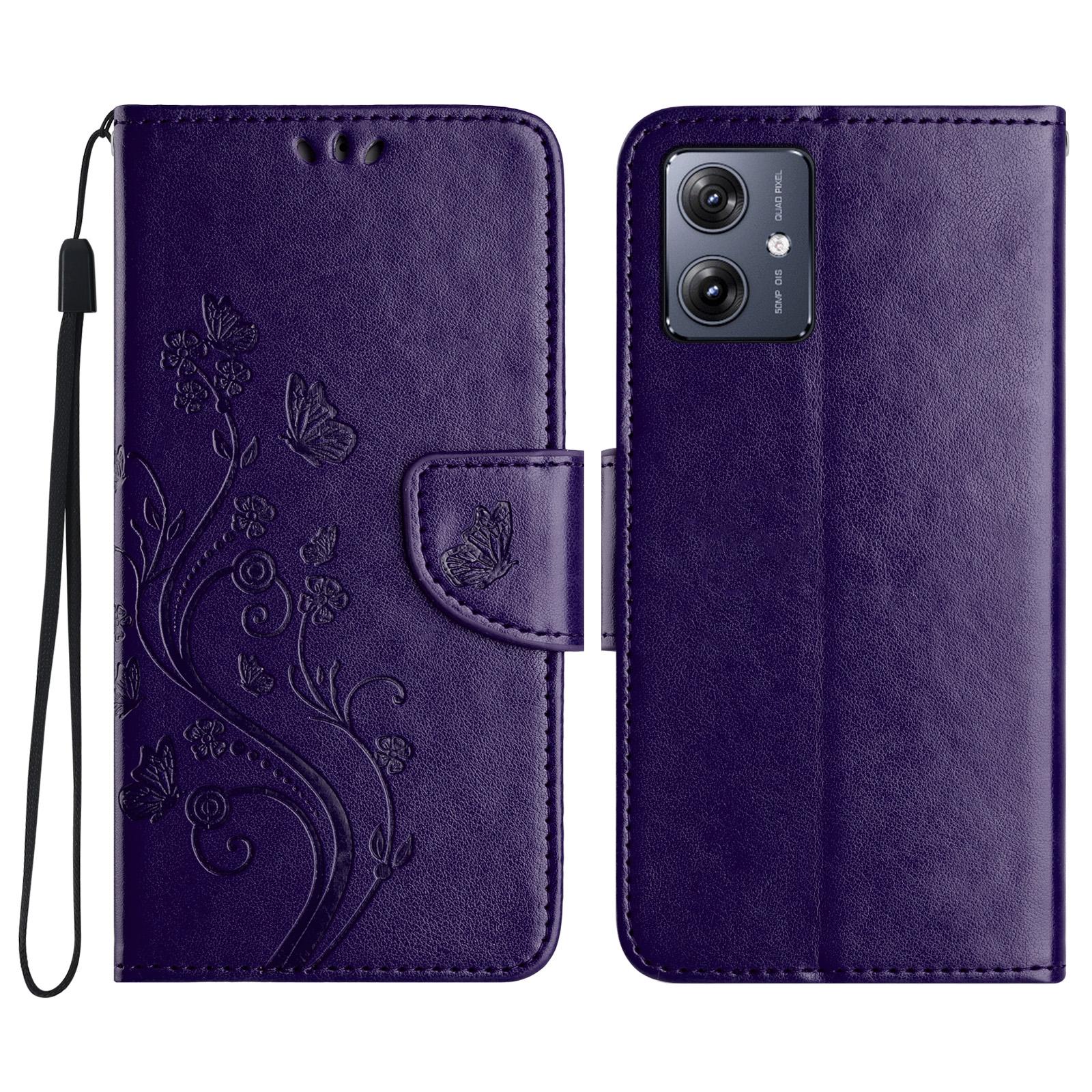 

For Samsung Galaxy A06 4G Case Imprinted Mini Butterfly Leather Wallet Phone Cover Dark Purple