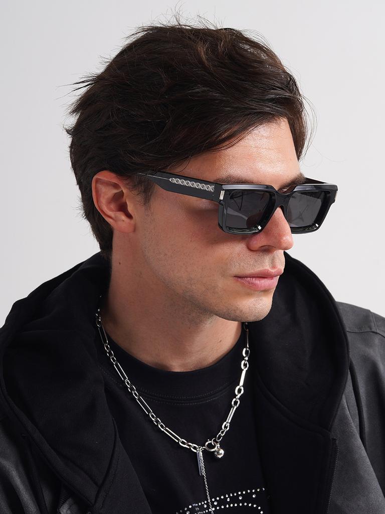 Ruiao Retro Black Designer Sunglasses Vintage for Women Clear Luxury Square Rectangular Blue Lens Man UV400 High Quality