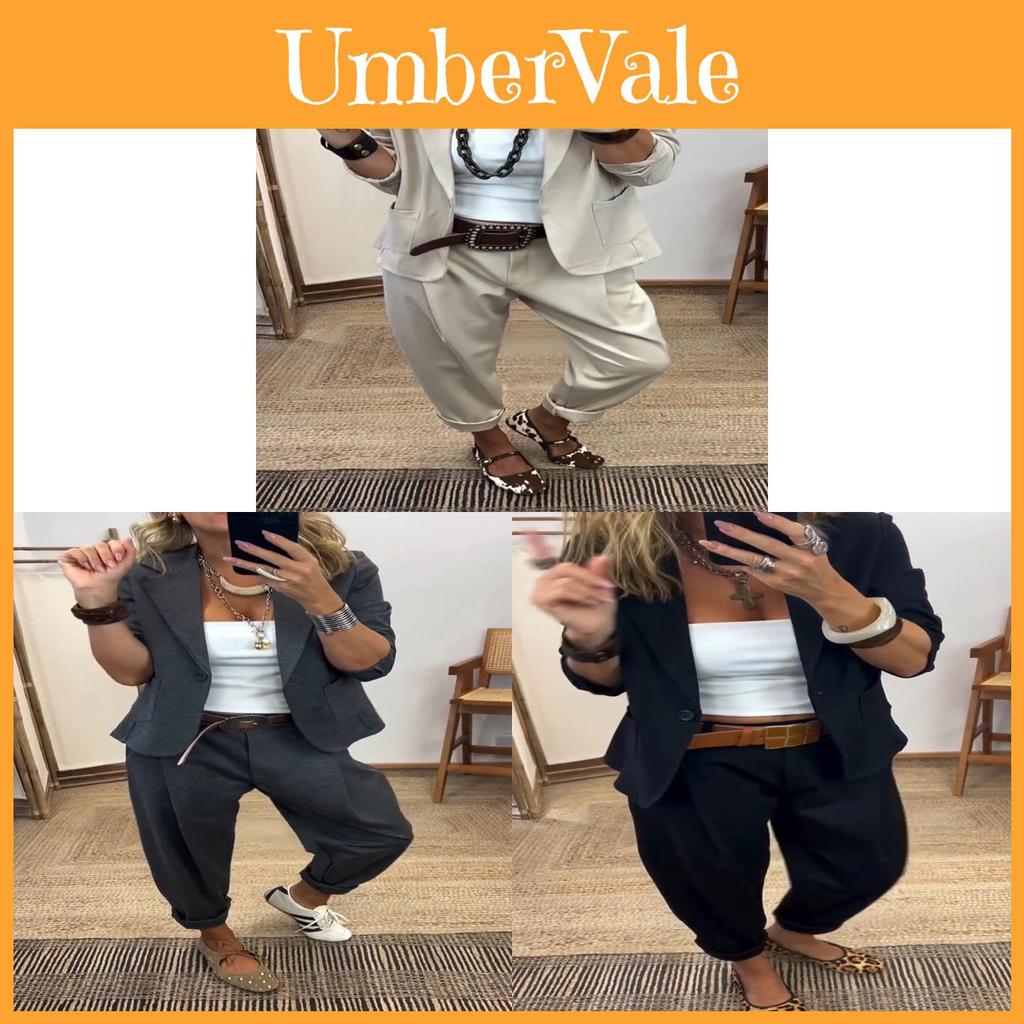 Completo casual da donna per la primavera con blazer e pantaloni per l'ufficio e l'uso quotidiano