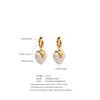 Yhpup Stainless Steel Simulated Pearls Heart Drop Hoop Earrings for Women Trendy Fashion Korean Daily Jewelry