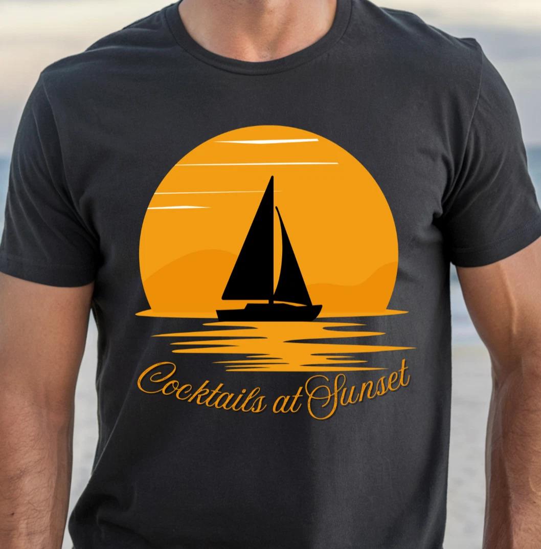 Cocktails at Sunset T-shirt, Sailboat Tee, Cruiser Top, Nautical Shirt, Boatwear S