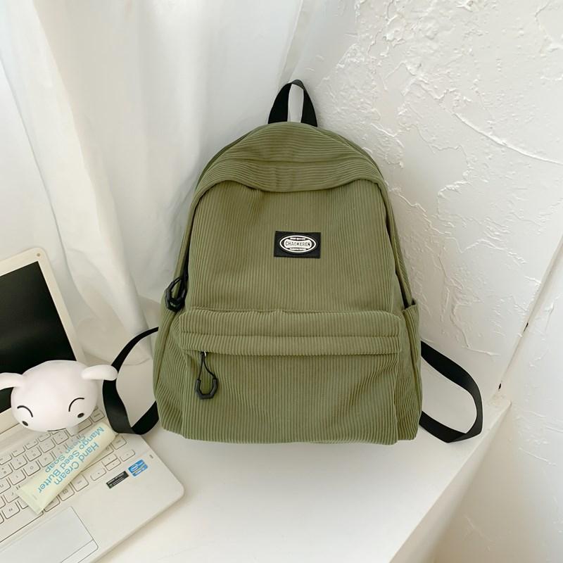 Zaino in velluto a coste da studentessa a tinta unita