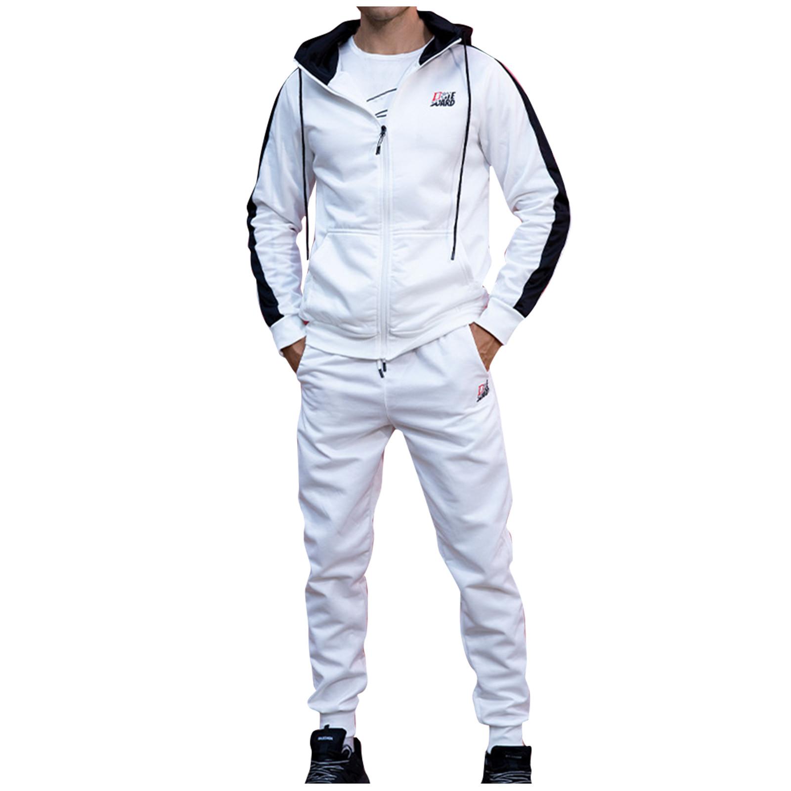 

Мужская спортивная одежда с капюшоном, двухсекционное пальто с капюшоном и длинными рукавами + спортивный костюм L белый