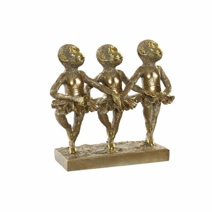 Figurine décorative - Non spécifié - Singes de ballet dorés - Résine - Bois de paulownia - 32,5 x 12,5 x 29 cm