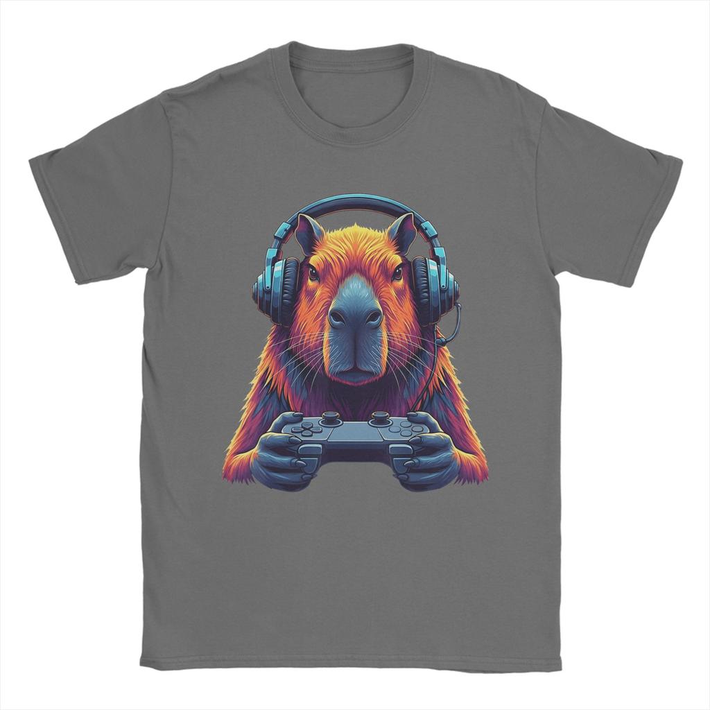 Streetwear TShirt Summer Capybara Funny Video Games Capybara Gaming Gamer Novelty TShirts  Pure Cotton Tee Shirt Short Sleeve