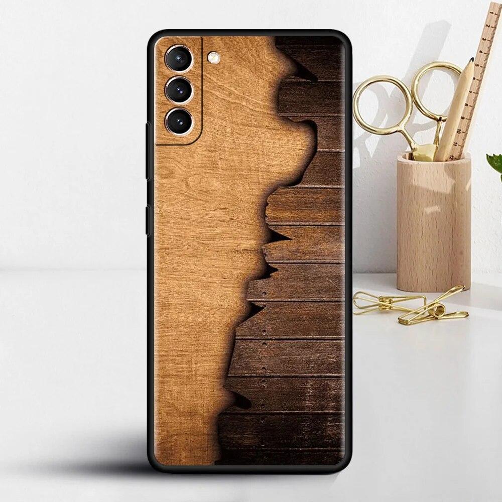 Geschnitzte Holzhülle für Samsung Galaxy S22 S20 FE S21 S23 Plus S10 Lite S9 S8 S10e Note 20 10 Lite Silikon-Handyhülle