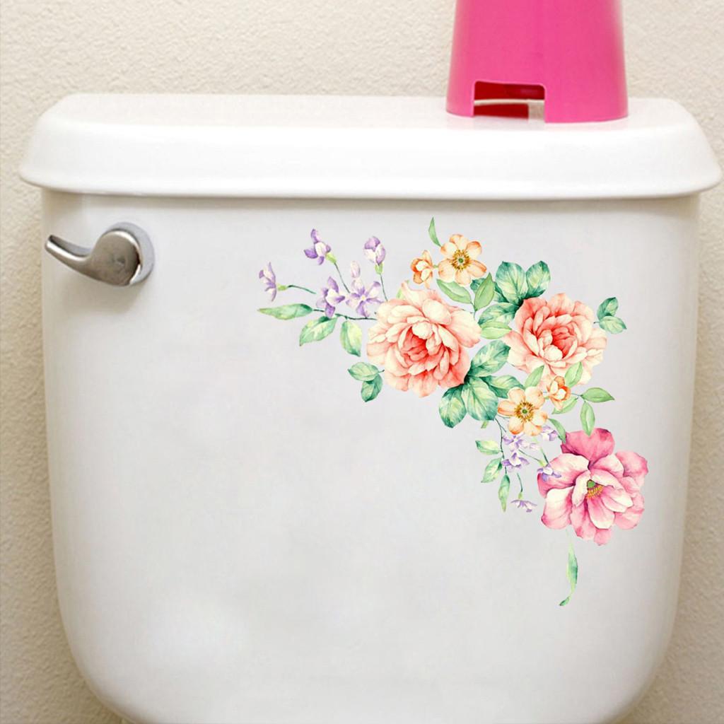 Colorful Flowers 3D Wall Stickers Beautiful Peony Fridge Stickers Toilet Decorat