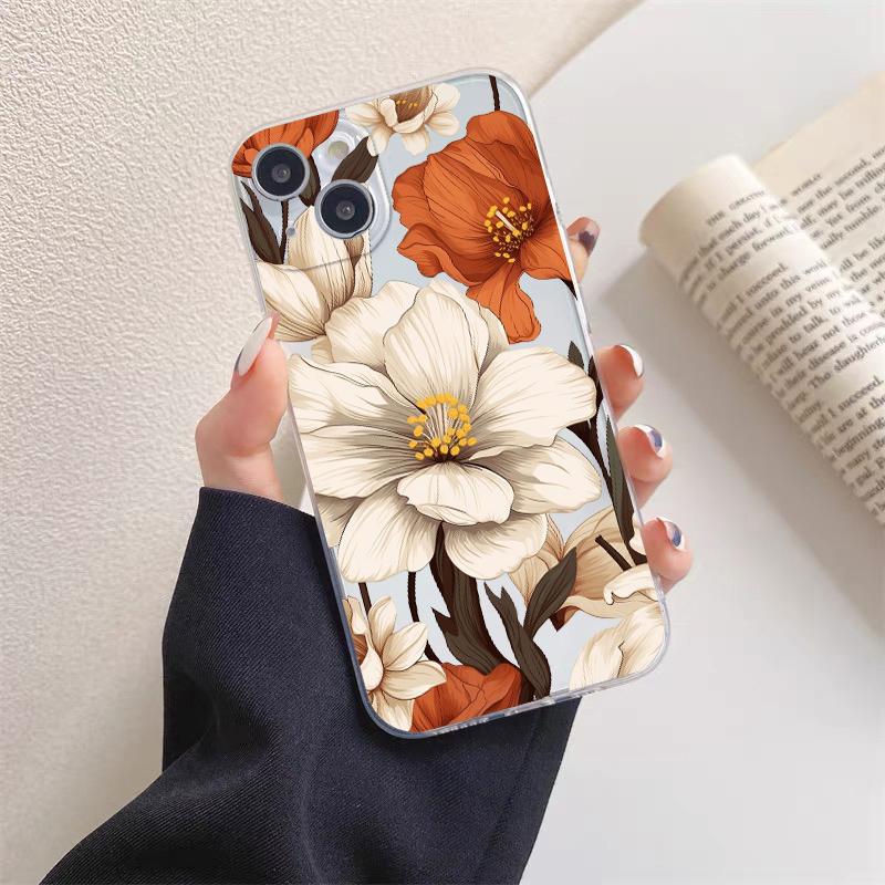 Vintage Flower Clear Phone Case For iPhone 12 11 13 Pro Max Mini 14 Pro Max Plus 7 8 Plus SE2 X XR XS Butterfly Plant Back Cover