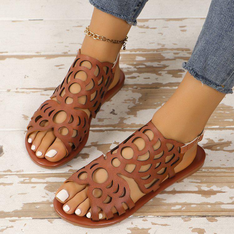 Retro Plus Size Women's Breathable Hollow Thong Sandals with Bow