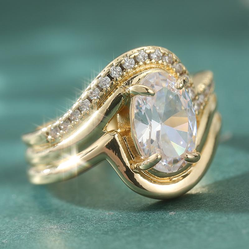 Elegant Inlaid White CZ Women's Ring Gorgeous Gold Color Geometry Daily Wear Party Jewelry Anniversary Gift