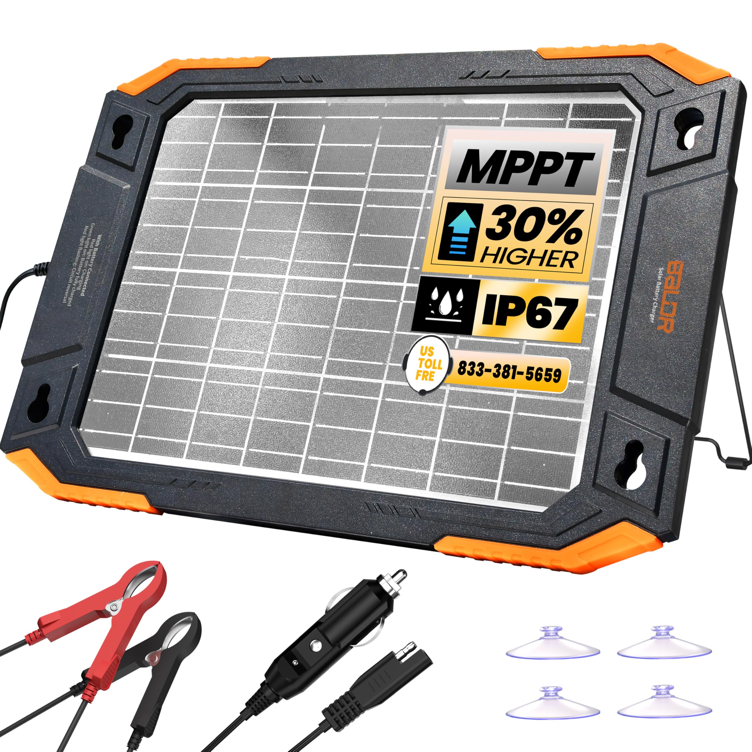 

BALDR 13W 12V Solar Powered Charger Smart MPPT Charge Waterproof & Maintenance, Built-in Controller, чёрный