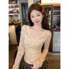 Available: Pure Desire V-Neck Long-Sleeve Lace Shirt for Women - Slimming, Fashionable, Versatile Short Inner Wear.