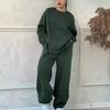 New European American Style Women's Casual Loose Crewneck Long Sleeve Sweatshirt & Pants Two Piece Set For Autumn Winter