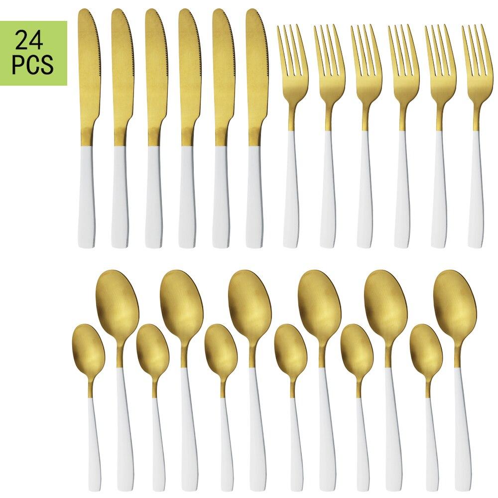 24ks Černé nádobí Nerezové příbory Večeře Nůž Lžíce Vidlička Dezertní lžičky Západní kouskové nádobí Sada kuchyňského nádobí