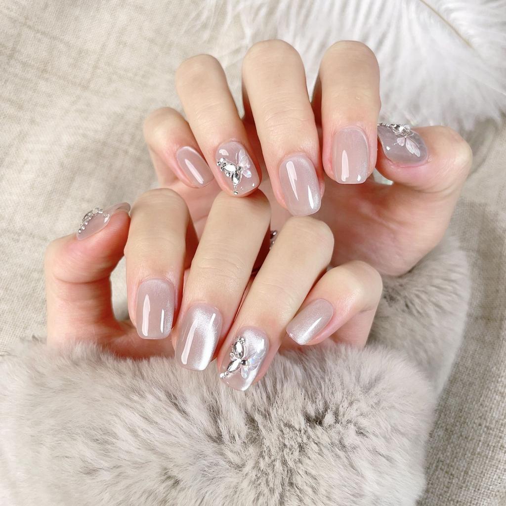 10pcs/set Purely Handmade Wearable Nails Medium and Long Nail Stickers Short False Nails