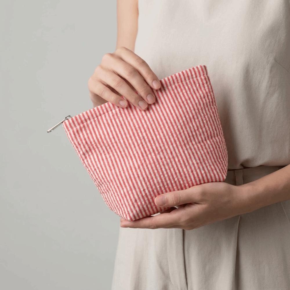 Large Capacity Striped Cosmetic Bag Handheld Pencil Pouch Women Toiletry Bag  Travel Essential