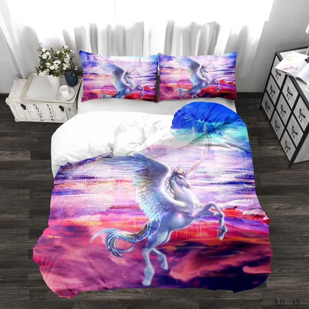 Comforter Pastoral Flowers Animal Unicorn Bedding Set Winter S Reactive Printing Kids Adult Bedding Sets 100% High Quality