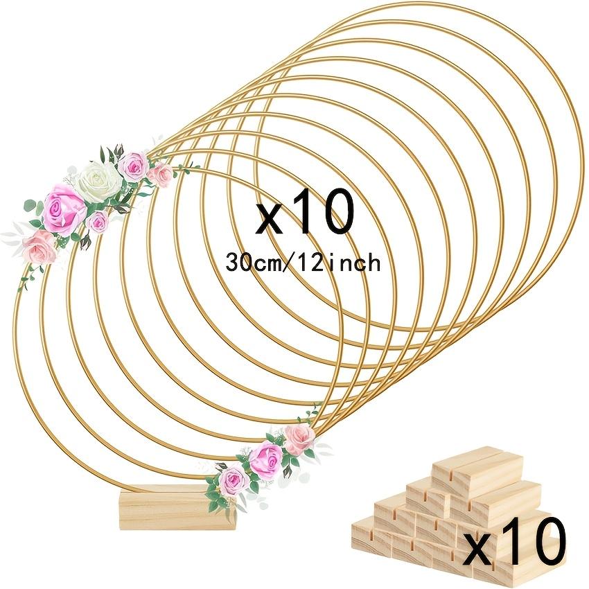 10/20pcs 30.48 Cm Metal Floral Hoop Centerpiece with Wooden Stand for Table Metal Garlands Ring Stand for Centerpiece Table Decorations Wedding Decor
