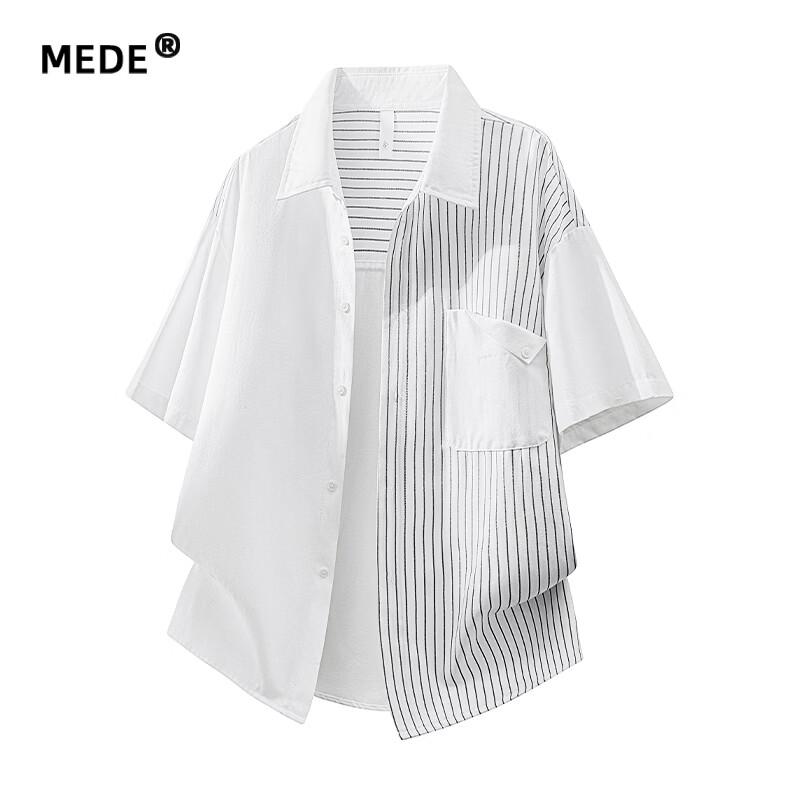 MEDE Men s Patchwork Stripe Short Sleeve Shirt 2XL