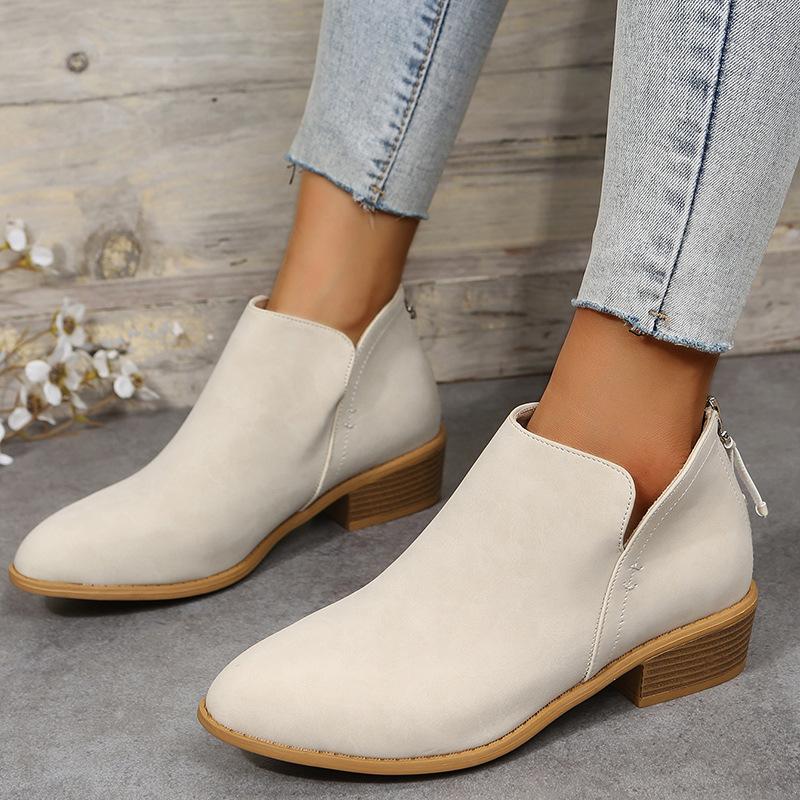 Large Size Women's Shoes Solid Color Pointed Leisure Back Zipper Low Heel Thick Heel Shoes Women